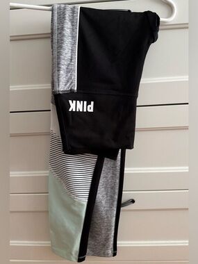 PINK Victoria's Secret NWT Black, Teal, Heather Grey Colorblock Leggings Size S